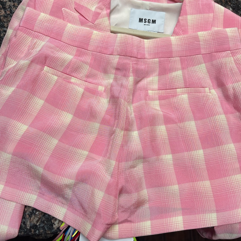 NWT MSGM Milano Pink Checkered Women's Blazer and Shorts Set - Picture 13 of 15
